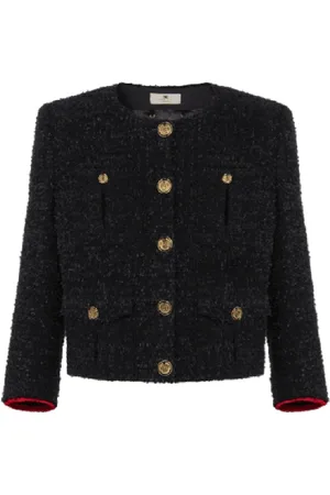 Elisabetta Franchi Kurtki, Kobieta, Czarny, S, Tweed, Tweedowa Krótka Kurtka