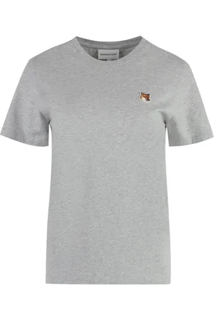 Maison Kitsuné Koszulki, Kobieta, Szary, L, Bawełna, Regularny T-shirt z Naszywką Lisiej Głowy Fox Head