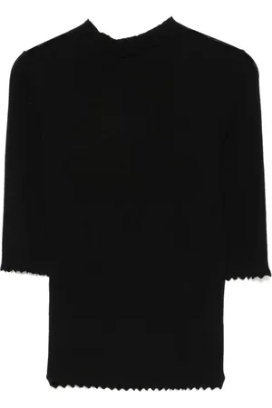 Twin-Set Swetry, Kobieta, Czarny, XS, Czarne Swetry z Dekoltem Crew Neck i Fale Edge