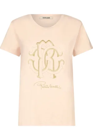 Roberto Cavalli Koszulki, Kobieta, Różowy, M, Bawełna, Monogram Glitter T-shirt