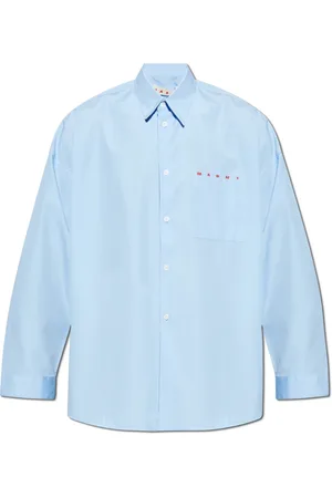 Marni Koszule, Mężczyzna, Niebieski, M, Bawełna, Oversize Shirt with Pocket