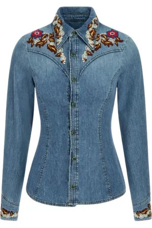 Roberto Cavalli Bluzki, Kobieta, Niebieski, L, Niebieska Bluza Dżinsowa Damska Włochy