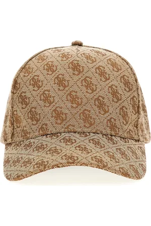 Guess Akcesoria, Kobieta, Beżowy, ONE SIZE, Poliester, Czapka z daszkiem z wytłaczanym logo