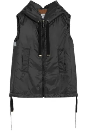 Max Mara Kurtki, Kobieta, Czarny, L, Wodoodporny gilet z kapturem z płótna