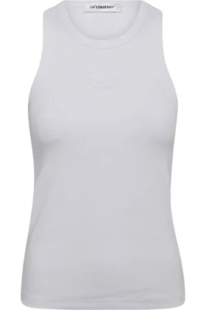 Co`Couture Koszulki, Kobieta, Biały, XS, Bawełna, Saharacc Haftowany Top na Ramiączkach