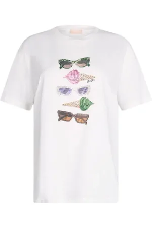 Liu Jo Koszulki, Kobieta, Biały, M, Bawełna, Bawełniany T-Shirt z Nadrukiem Graficznym