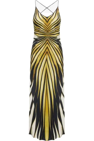 Roberto Cavalli Sukienki, Kobieta, Wielobarwność, 2XS, Złota Sukienka z Jedwabiu Made in Italy