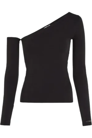 Calvin Klein Koszulki, Kobieta, Czarny, M, Bawełna, Bluzka z odkrytymi ramionami z bawełny i modalu