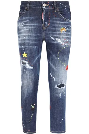 Dsquared2 Jeansy, Kobieta, Niebieski, 3XS, Bawełna, Stylowe jeansy cropped z efektem zniszczeń