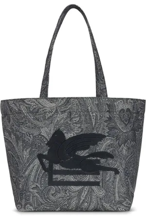 Etro Torebki, Mężczyzna, Czarny, ONE SIZE, Bawełna, Czarna torba typu tote z mieszanki bawełny z wykończeniami ze skóry