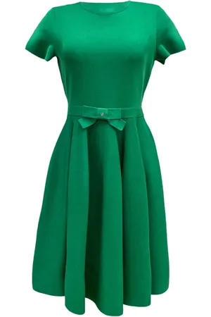 Carolina Herrera Sukienki, Kobieta, Zielony, M, Zielona sukienka żakardowa z kokardą