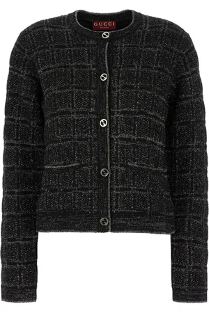 Gucci Swetry, Kobieta, Czarny, M, Wełna, Kardigan żakardowy Lamé w kratę