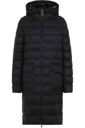 Moncler Płaszcze, Kobieta, Czarny, L, Długa Kurtka Parka z Kapturem
