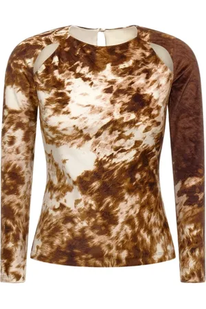 Roberto Cavalli Koszulki, Kobieta, brązowy, 2XS, Poliester, Top z siateczki w print Appaloosa