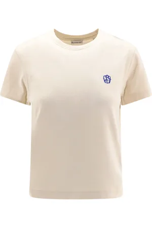 Burberry Koszulki, Kobieta, Beżowy, M, Bawełna, T-shirt z okrągłym dekoltem o regularnym kroju