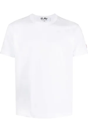 Comme des Garçons Koszulki, Mężczyzna, Biały, S, Bawełna, T-shirt z Krótkim Rękawem i Naszywką z Logo