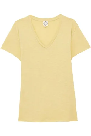 Inès de la Fressange Koszulki, Kobieta, Żółty, S, Bawełna, Elegancki T-shirt z dekoltem V cytrynowy