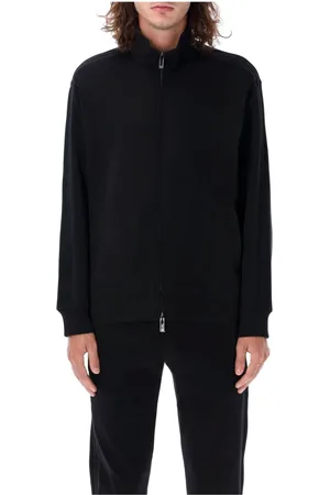 Emporio Armani Bluzy, Mężczyzna, Czarny, S, Czarna dzianinowa bluza dresowa z zamkiem błyskawicznym
