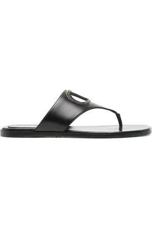 VALENTINO GARAVANI Buty, Kobieta, Czarny, 41 EU, Len, Czarne Skórzane Sandały Kwadratowe Otwarte Tył