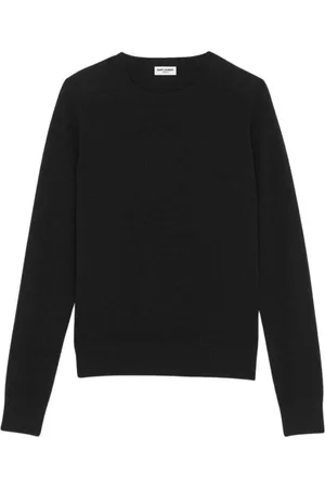 Saint Laurent Swetry, Mężczyzna, Czarny, S, Kaszmir, Sweter z okrągłym dekoltem i rękawami raglanowymi