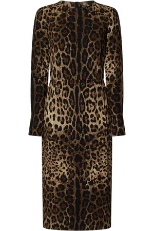 Dolce & Gabbana Sukienki, Kobieta, brązowy, M, Sukienka w Panterkę Midi Brązowa
