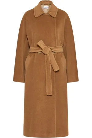MARELLA Płaszcze, Kobieta, brązowy, L, Wełna, Płaszcz Camel z Paskiem
