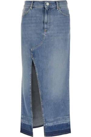 Pinko Spódnice, Kobieta, Niebieski, M, Denim, Niebieska Spódnica Dżinsowa z Rozcięciem z Przodu