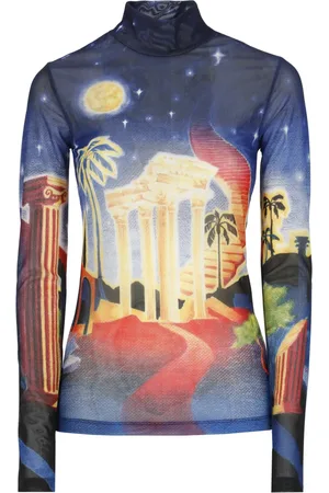 Casablanca Koszulki, Kobieta, Wielobarwność, S, Poliester, T-shirt z długim rękawem i wysokim dekoltem