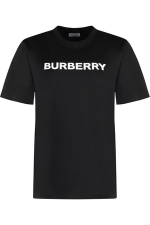 Burberry Koszulki, Kobieta, Czarny, S, Bawełna, Bawełniany T-shirt z Kontrastowym Logo