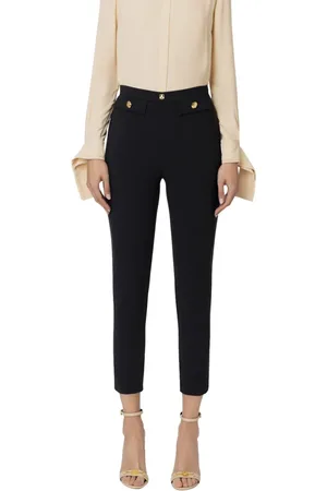 Elisabetta Franchi Spodnie, Kobieta, Czarny, M, Poliester, Czarne spodnie Capri ze stretczu Crêpe