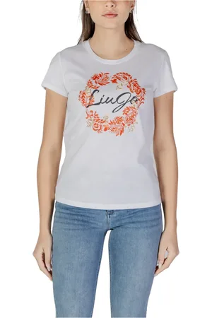 Liu Jo Koszulki, Kobieta, Biały, L, Bawełna, Bawełniany T-shirt z Krótkim Rękawem