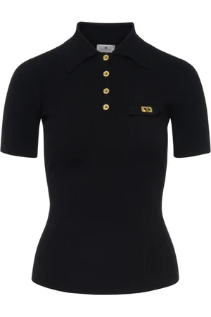 Elisabetta Franchi Koszulki, Kobieta, Czarny, S, Czarna dzianinowa koszulka polo
