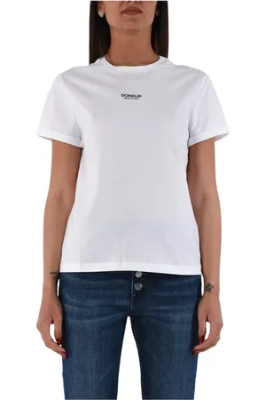 Dondup Koszulki, Kobieta, Biały, L, Bawełna, Bawełniany T-shirt Jersey z Haftem