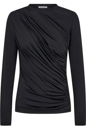 Co`Couture Koszulki, Kobieta, Czarny, M, Elegancka Bluzka z Marszczeniami