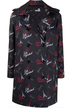 Moschino Płaszcze, Kobieta, Czarny, S, Poliester, Dwurzędowy płaszcz