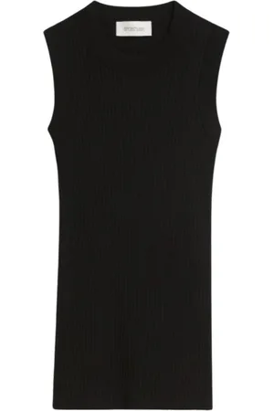 Sportmax Koszulki, Kobieta, Czarny, M, Bawełna, Prążkowany top bez rękawów z bawełny