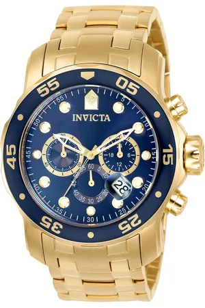 Invicta Akcesoria, Mężczyzna, Żółty, ONE SIZE, Złoto Niebieski Chronograf Stalowa Zegarek