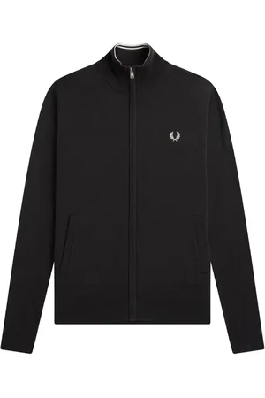 Fred Perry Bluzy, Mężczyzna, Czarny, S, Bawełna, Klasyczny kardigan zapinany na zamek z mieszanki wełny