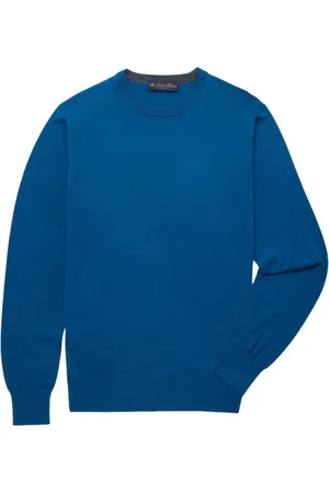 Brooks Brothers Bluzy, Mężczyzna, Niebieski, S, Wełna, Sweter z Merynosa z Okrągłym Dekoltem