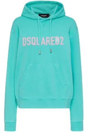 Dsquared2 Bluzy, Kobieta, Niebieski, L, Bawełna, Turkusowa bluza z kapturem i kultowym logo