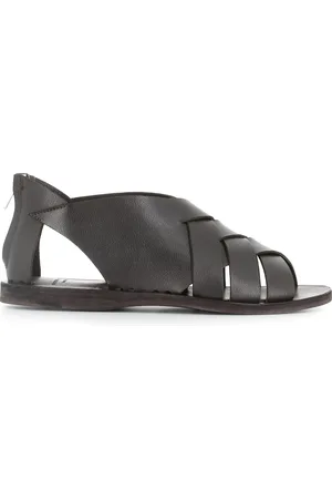 Officine creative Buty, Kobieta, brązowy, 38 1/2 EU, Ciemnobrązowe Skórzane Sandały Tkane
