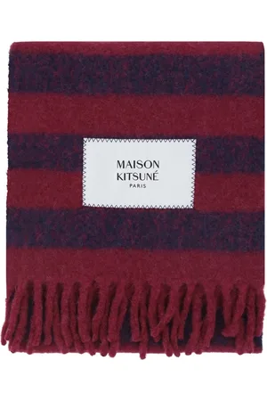 Maison Kitsuné Akcesoria, Kobieta, Czerwony, ONE SIZE, Pasiasty szal z dzianiny z frędzlami