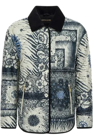 Roberto Cavalli Kurtki, Kobieta, Wielobarwność, XL, Kurtka z nadrukiem bandany niebieska damska