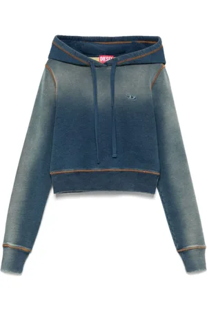 Diesel Bluzy, Kobieta, Niebieski, S, Bawełna, Bluza z kapturem Distressed