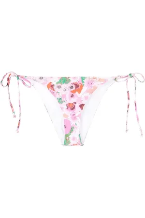 Ganni Stroje kąpielowe, Kobieta, Różowy, M, Majtki od bikini z kwiatowym wzorem na sznureczkach