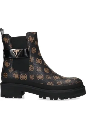 Guess Buty, Kobieta, brązowy, 41 EU, Brązowe botki Chelsea z logo 4G i czarnym trójkątem