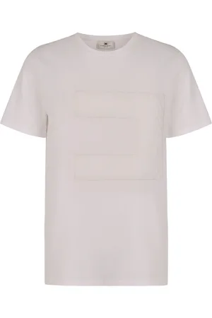 Elisabetta Franchi Koszulki, Kobieta, Biały, S, Prążkowany T-shirt z Okrągłym Dekoltem i Koronkowymi Wstawkami