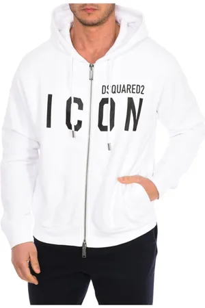 Dsquared2 Bluzy, Mężczyzna, Biały, L, Bawełna, Bluza z kapturem zapinana na zamek
