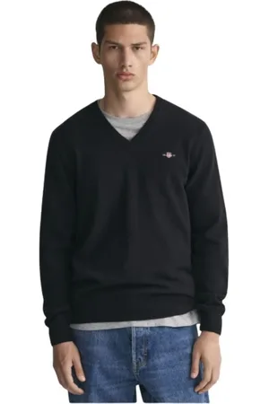 GANT Bluzy, Mężczyzna, Czarny, XL, Wełna, Sweter z dekoltem w serek z bardzo delikatnej wełny