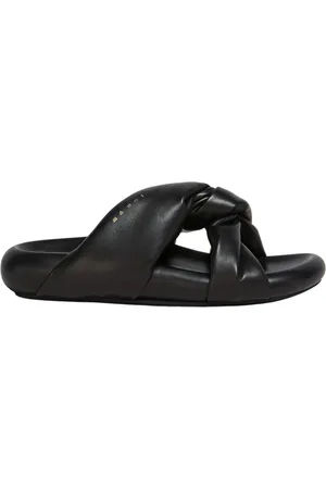 Marni Buty, Kobieta, Czarny, 36 EU, Skóra, Skórzane sandały Bubble z plecionymi paskami